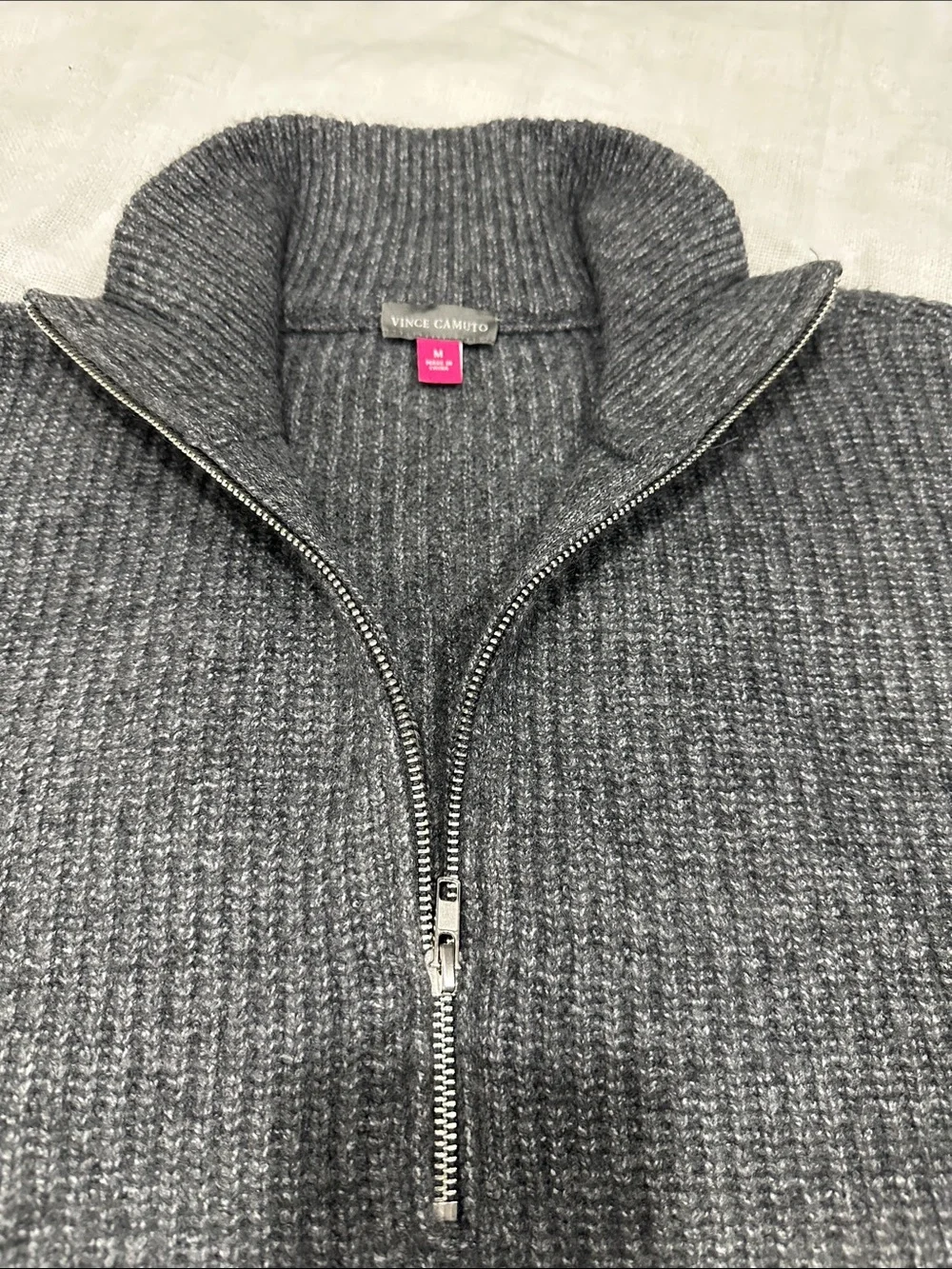 Women’s Charcoal Gray Half-Zip Ribbed Sweater, Size M